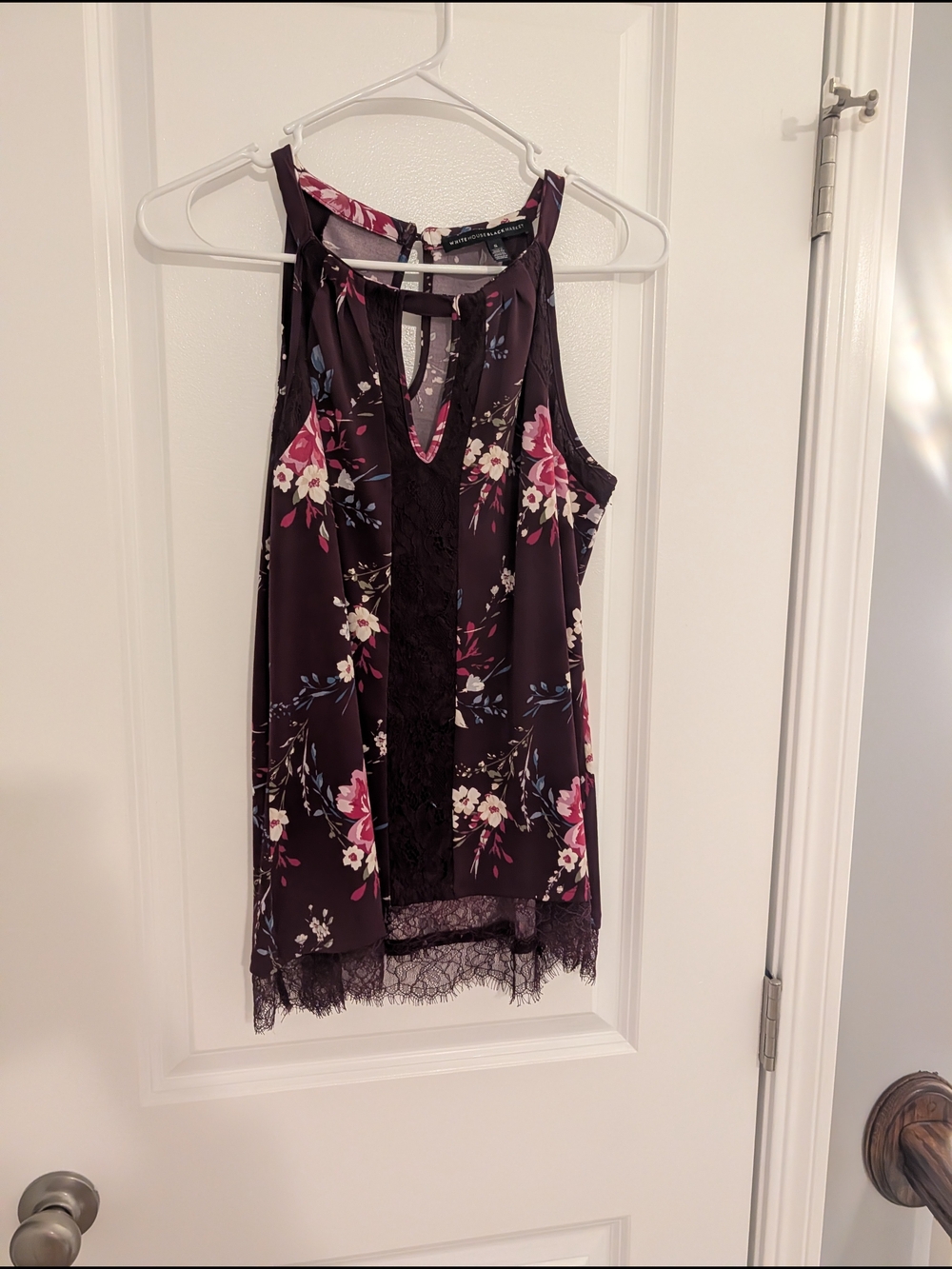 White House Black Market Plum Floral Lace Halter